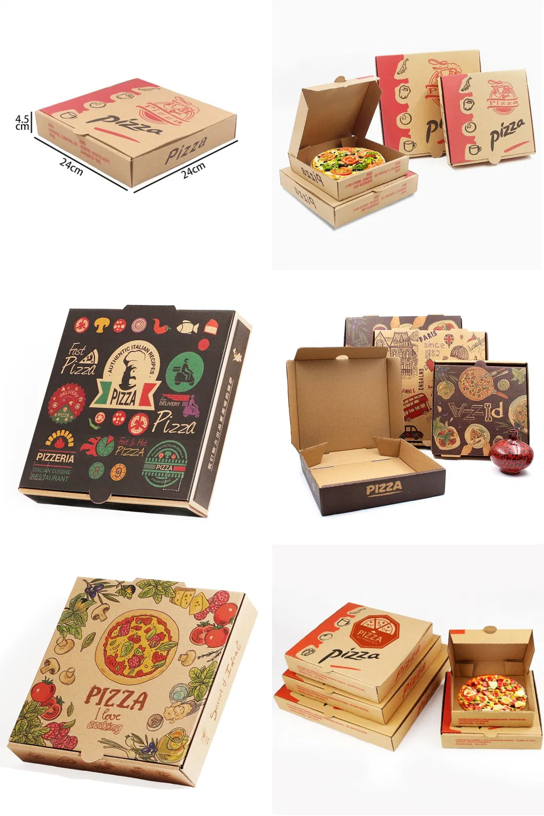Custom Wholesale White/Brown Kraft Paper Food Packaging Container Takeaway Corrugated Carton 6" 7" 8" 9" 10" 12 Inch Pizza Bakery Box